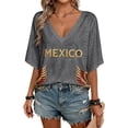 thumbnail image 2 of Mexico 2026 Soccer Cup Style V-Neck Tunic for Women, Short Sleeve Loose Fit Top with Gold Letter & Flame Graphic, Lightweight Breathable Jersey, 1 PC Gray XXL, 2 of 5
