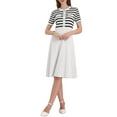 thumbnail image 2 of INSPIRE CHIC Women's Striped Sweater Dress 2025 Summer Short Sleeve Knit Flare Dresses S Black, 2 of 5