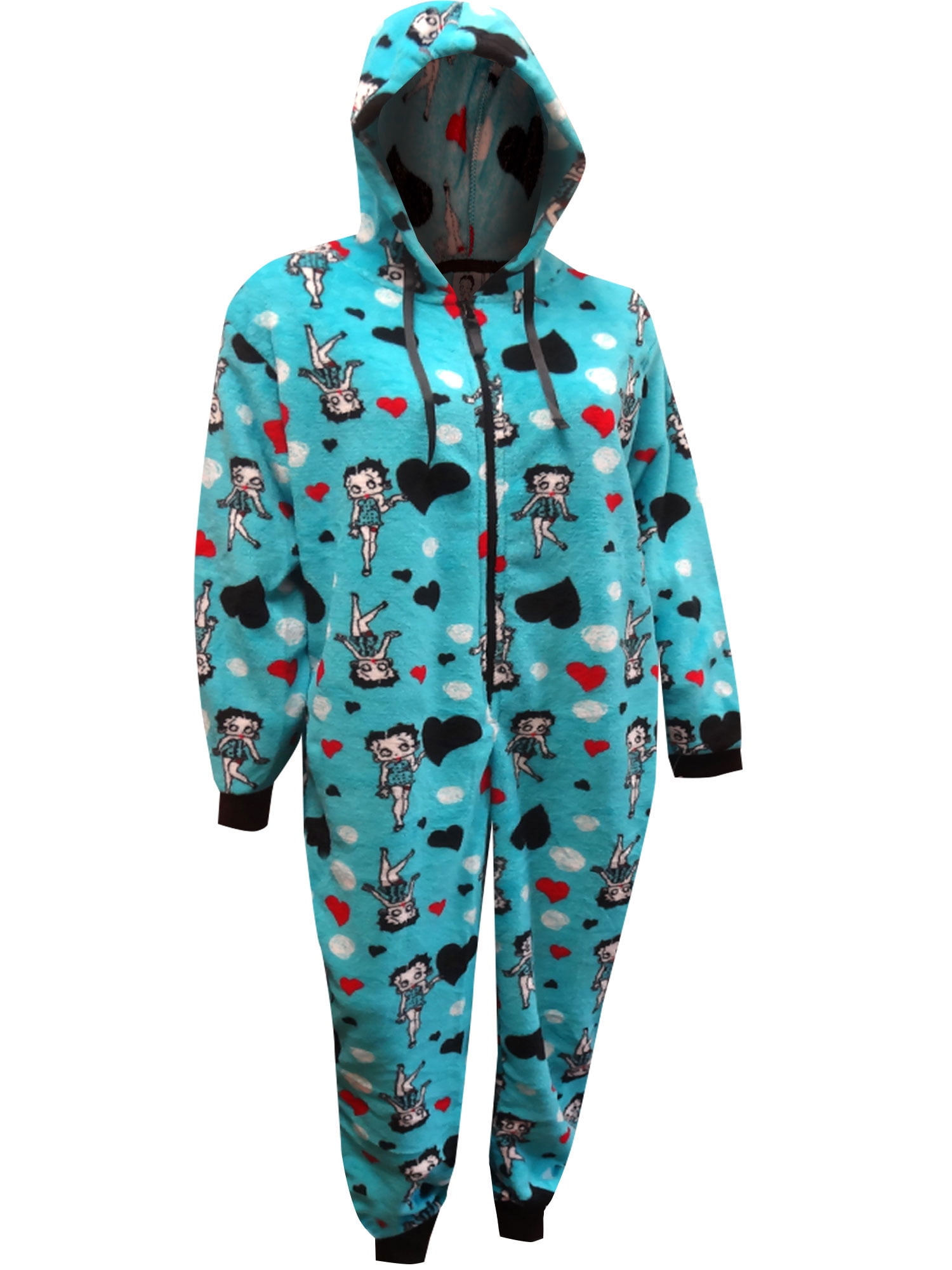 Betty Boop Womens Betty Boop Turquoise Plus Size Plush Onesie Hoodie Pajama 2XL 3XL