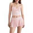 thumbnail image 3 of Elippeo Women Pajamas Set 2 Pieces Loungewear Suits Solid Color V-Neck Camisoles Tank Tops and Pleated Skorts Sleepwear Outfits, 3 of 10