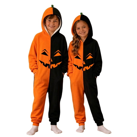 Rhuody Boys Halloween Onesies Long Sleeve Hallowmas Snap Closure Cartoon Graphic Jumpsuit 8-9 Years Orange