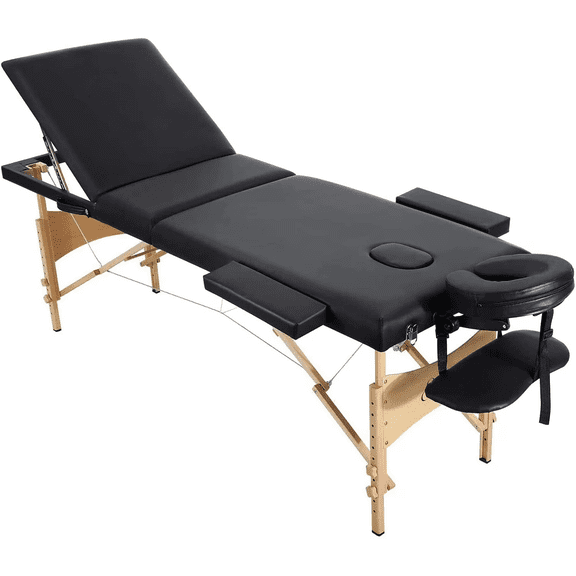 BIQWBIC Portable 3 Section Massage Table with Carrying Case, Adjustable Height 26-36 Inches & 450LBS Capacity for Spa, Lash, Tattoo(Black)