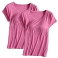 thumbnail image 2 of YHAJDS Pajama Set for Women 2 Piece Shorts Solid Color Round Neck Built In Bra Tee, 2 of 3