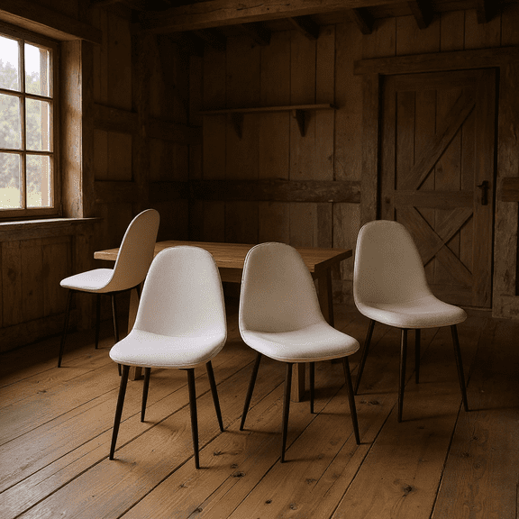 Homy Casa Set of 4 Farmhouse Dining Chairs Rustic Upholstered Side Chairs with Ergonomic Curved Back and Sturdy Metal Legs for Farm Kitchen Dining Room and Living Room