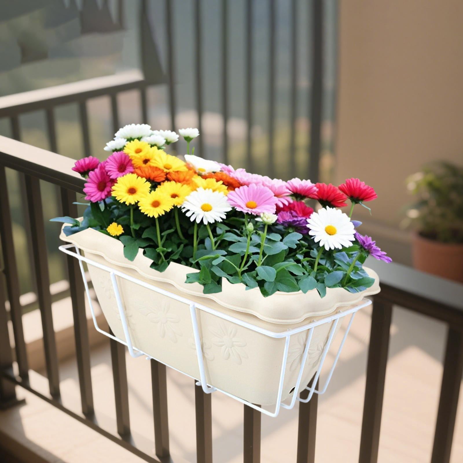 figatia Hanging Planter for Balcony Railing Flowerpot with Tray Rack Plant Basket Decorative for Deck Garden Railing Porch Windowsill beige and white