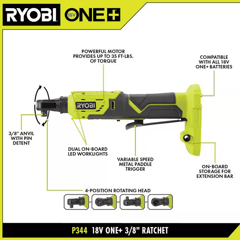 Ryobi ONE 18V Cordless 3 8 Inch 4 Position Ratchet P344 tool only Walmart