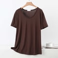 thumbnail image 2 of Women's Solid Thin Crew Neck Short Sleeve Sleep T-Shirt, Soft Elastic Basic Layering Blouse, Casual All Season Daily Indoor Home Loungewear | TruHer,Coffee L, 2 of 6
