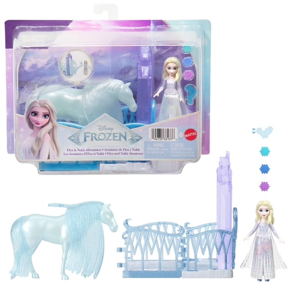 Disney Frozen Elsa & Nokk Small Doll & Horse Adventure Set with Icy Haven Playset & Accessories
