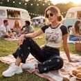 thumbnail image 5 of Women's Casual Baggy Floral Barrel Jeans Y2K Boyfriend High Waisted Jeans Wide Leg Denim Ankle Pants Black XL, 5 of 6