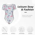 thumbnail image 4 of KLL Women 's Crew Neck Bodysuit Jumpsuits Flamingo and Pineapple Print Short onesies Stretch T Shirts, 4 of 7