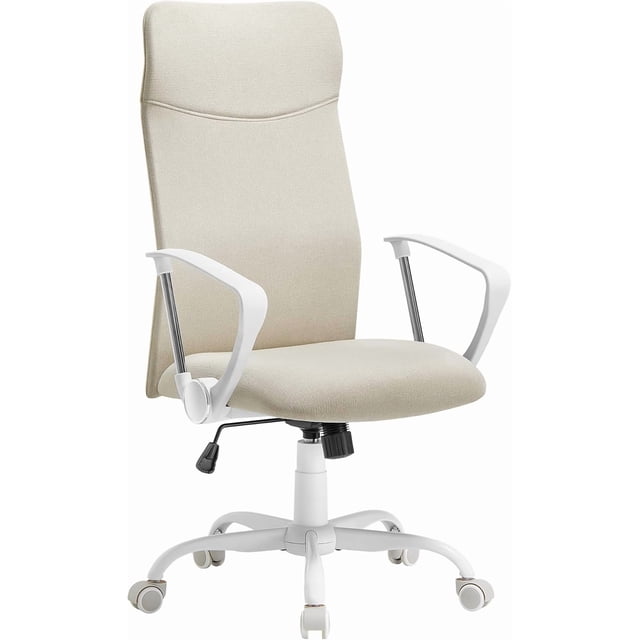 Silla de oficina, silla ergonómica, asiento giratorio, asiento tapizado, regulable en altura e inclinación, capacidad de carga 120 kg, beige capuchino,1
