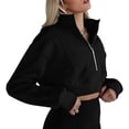 thumbnail image 6 of Womens Cropped Thin Sweaters, Zip Up Sweatshirt for Women Fall Fashion Loose Fit Solid Color Long Sleeve Pullover with Thumbholes S-2XL, 6 of 7