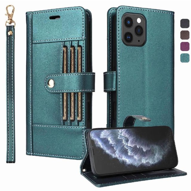 FOXDOCK Funda tipo Cartera para iPhone 15 Pro Max – Cubierta de Cuero PU con Múltiples Ranuras, Bolsillo para Efectivo y Correa de Muñeca