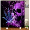 thumbnail image 3 of 4PCS Skull Shower Curtain Sets with Rugs, Waterproof Fabric Shower Curtain, Green Leaf Skeleton Horror Halloween Cool Gothic Bathroom Decor for Men Teen Boys, Non-Slip Bath Mat Bathroom Rugs, 3 of 7