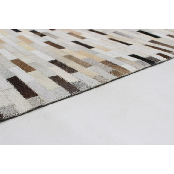 ECARPETGALLERY Tapis Fait à la Main pour Salon, Salle à Manger et Chambre à Coucher Contemporain Collection Patchwork en cuir 5'0" x 8'0" en Ivoire