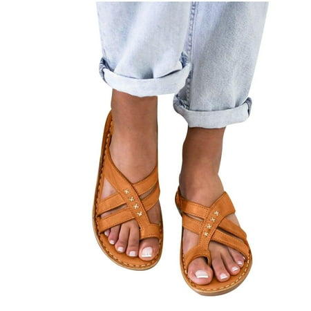 

Boho Slide Sandals for Women Girls Dressy Low Wedge Sandal Casual Open Toe Flat Sandals Summer Beach Slip on Sandals Platform Sandals
