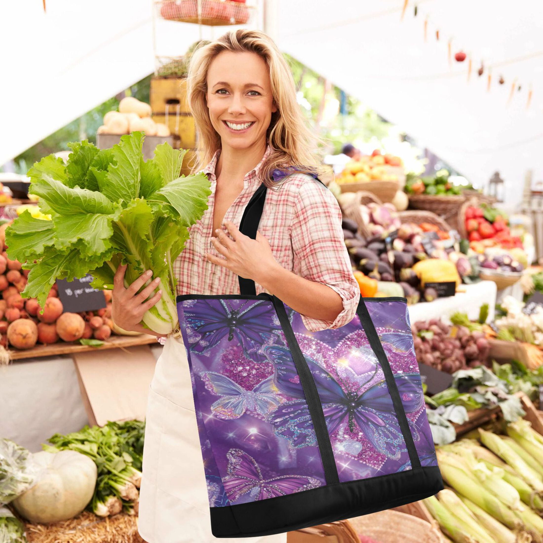 Extra-Large Wide Opening Design Capacity Hand-Held Ice Pack Thickened Insulation Layer For Long-Lasting Cold Retention For Outdoor Shopping Picnics And Camping Adorable Diamond Painting Butterfly