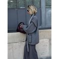 thumbnail image 3 of Chaqueta de lana con borde de cuero gris para mujer, abrigos elegantes con cuello en V y cinturón con bolsillos, ropa de calle alta para mujer, moda de otoño, nuevo, 3 of 5