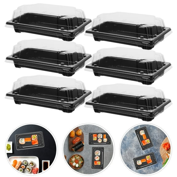 50pcs Sushi Trays with Lids Sushi Packing Box Sushi Tray Salad Containers for Outdoor Camping ( Black )