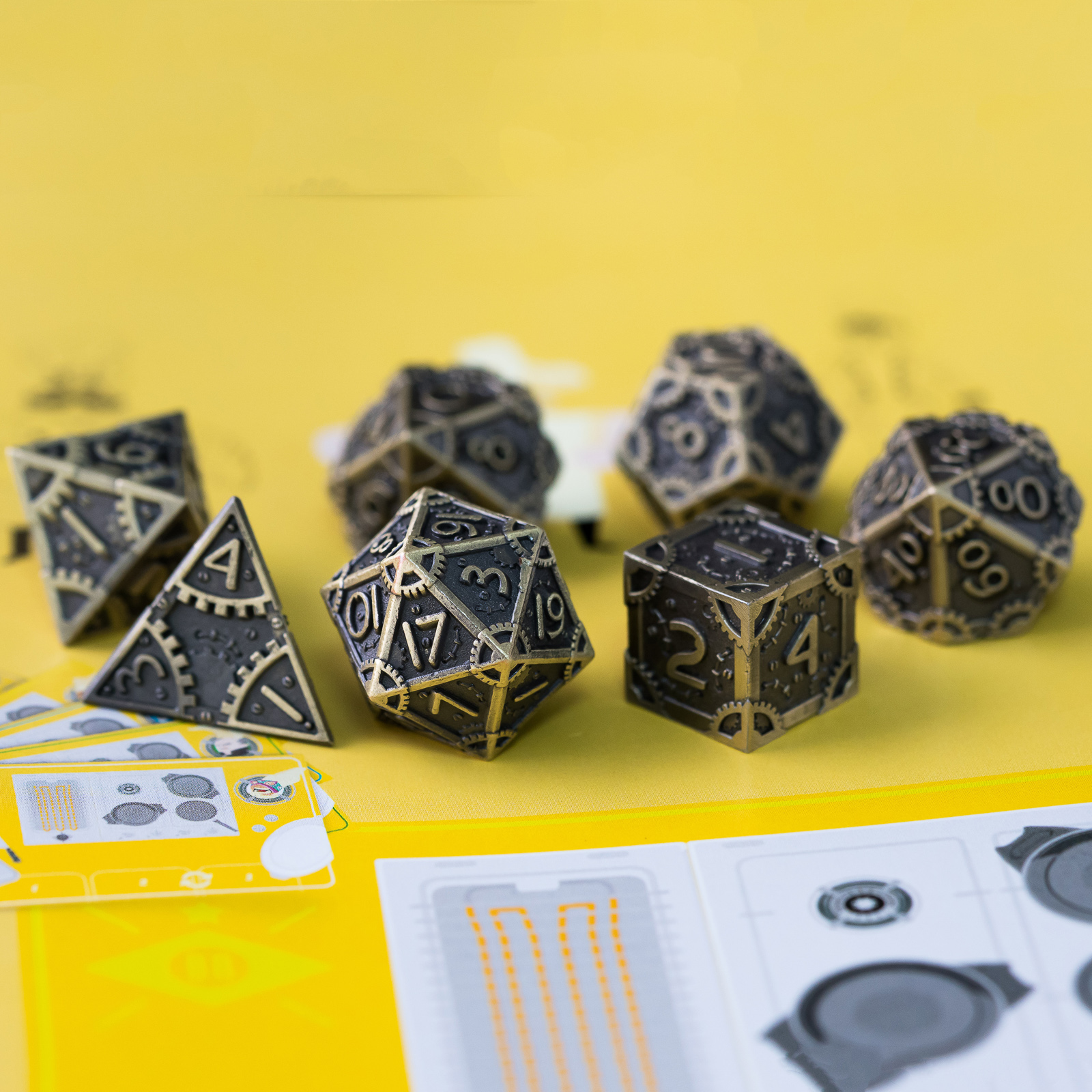 Cusdie 7 PCS/SET DND Metal Dice, Steampunk Polyhedral D&D Dice Set, Metal Dice Set for Role Playing Game D&D Dice MTG Pathfinder