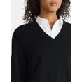 thumbnail image 4 of Time and Tru Women's Ribbed Panel V-Neck Sweater with Long Sleeves, Midweight, Sizes XS-XXXL, 4 of 5