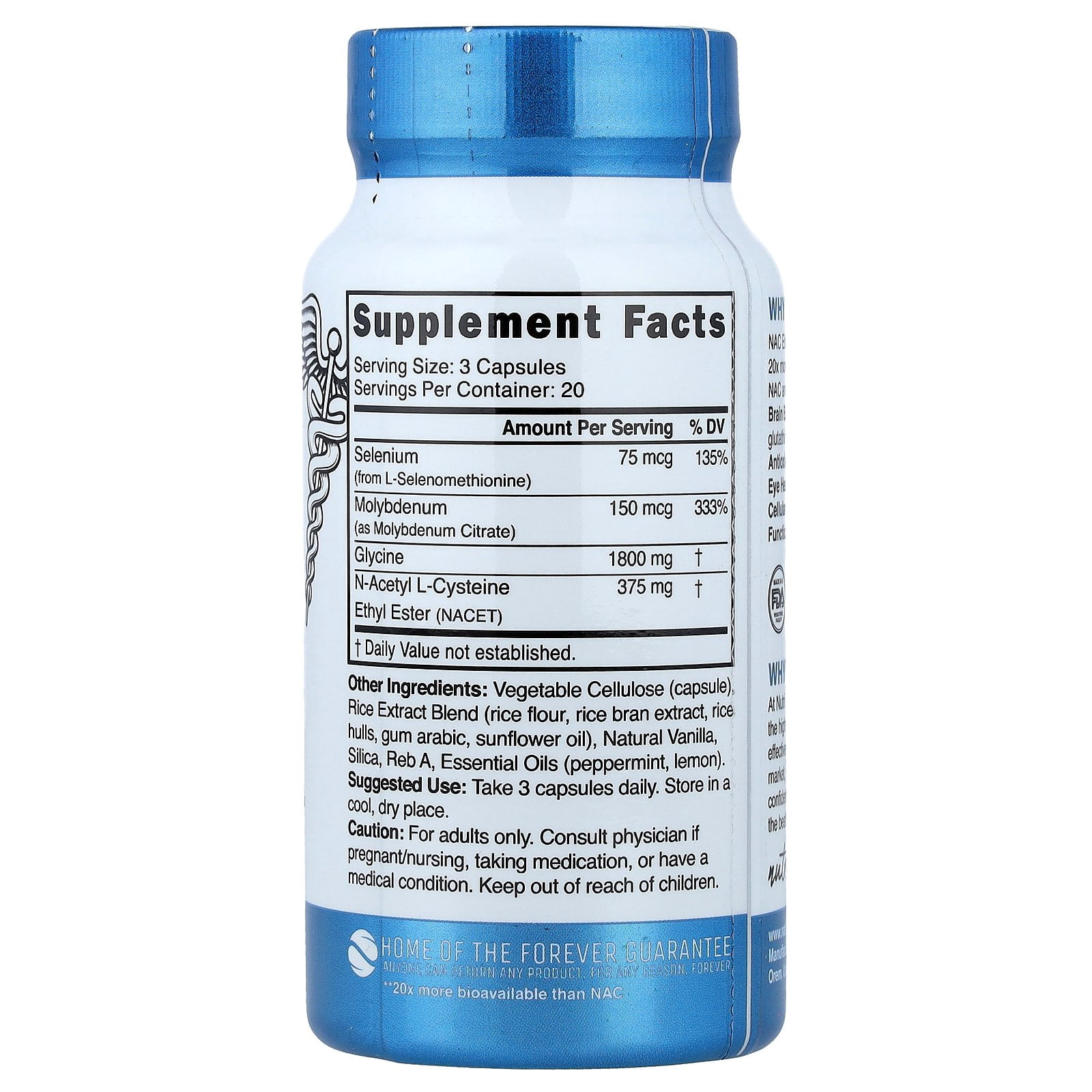 Nutri GlyNACET EXTRA Strength (Glycine w/ NAC Ethyl Ester, molybdenum & selenium) 1800/375mg – 60 count