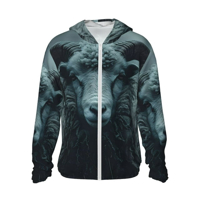 Disketp Portrait de Moody Ram pour Hommes Protection Solaire Chandail à Capuchon Performance Manches Longues Pêche Extérieur Léger-Moyen