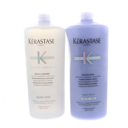 Kerastase Blond Absolu Bain Lumiere Illuminating Shampoo, 34 oz 1 Pc, Kerastase Blond Absolu Cicaflash Conditioner, 34 oz 1 Pc