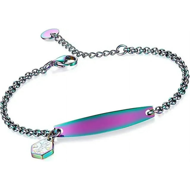 Bracelet d'Alerte Médicale Personnalisé, Bracelet en Acier Inoxydable Ice SOS avec Chaîne Réglable, Bijoux pour Femmes