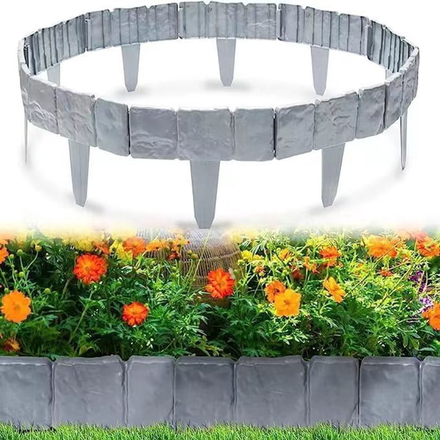 WUSUOWEI 1PC Imitation Stone Garden Fence,Stone form Design,Retaining Edging Border,Cobbled Effect Decor,Edging Border Decorative Panels Flower Bed Path,Outdoor,Picket Yard,Grass Edge Supply