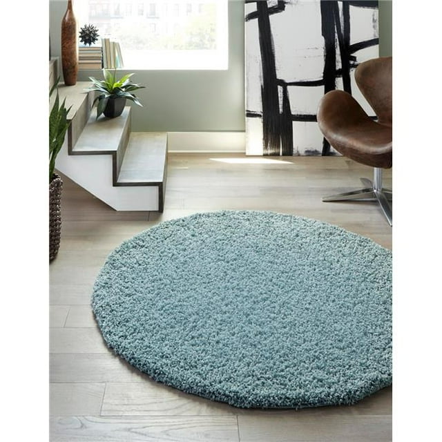 Unique Loom 3128132 8 ft. 2 in. x 8 ft. 2 in. Solid Shag Round Rug, Slate Blue