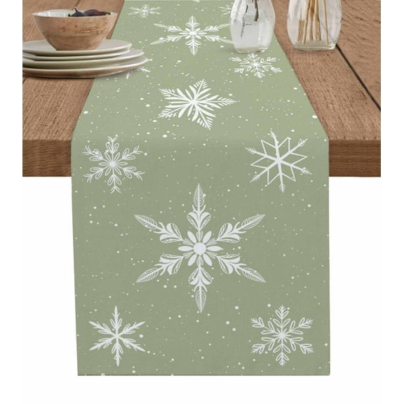 Table Runners 36 Inches Long Dress Scarves, Sage Green Christmas Farmhouse Kitchen/Dining Table Runner, Short Coffee Tablerunners, Xmas Snowflake Winter 13x36 Inch