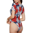 thumbnail image 3 of Naloa Leaves And Flowers Women's Short-Sleeved Onesie, One-Piece Swimsuit for Parties, dates, clubs - Large, 3 of 9