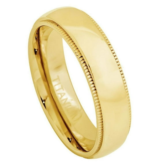 5mm Yellow Gold IP Dome Titanium Wedding Band Milgrain Edge Wedding Band Ring For Men Or Ladies