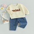 thumbnail image 3 of Stylish Baby Girl Fall Outfits  Sweatshirt with Letter Embroidery + Denim Pants, 3 of 9