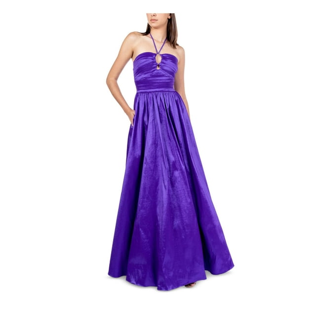 B DARLIN Robe de Bal Sans Manches à Col Halter Doublée devant en Taffetas Plissé Violet pour Femmes 78