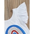 thumbnail image 5 of Bagilaanoe 4th of July Clothes for Toddler Baby Girls Letter Star Print Fly Sleeve Romper Tops + Ripped Jeans Denim Shorts 1T 2T 3T 4T 5T 6T Kids Independence Day Outfits 2pcs Short Pants Set, 5 of 8