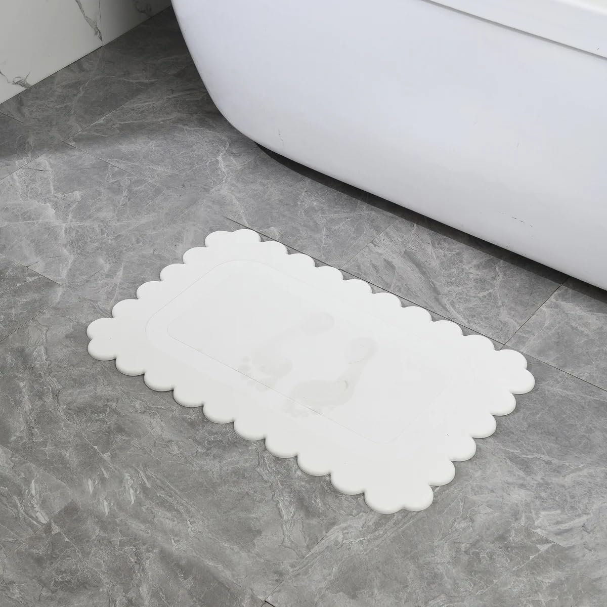 J&V TEXTILES Stone Bath Mat Diatomaceous Earth Shower Mat Non-Slip Super Absorbent Diatomite Stone Mats for Bathroom Floor Quick-Drying Easy to Clean 24''15'' Grey Scallop Stone