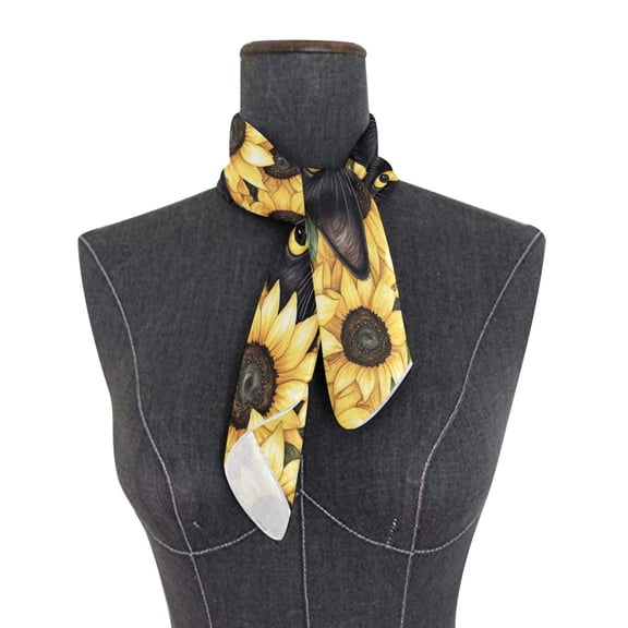 Wobogo Sunflower Cat Square Scarf 23.62 x 23.62 In Lightweight Polyester Silk-Feel Neck Scarf for Women Fashion Head Scarf Hair Wrap Bandana