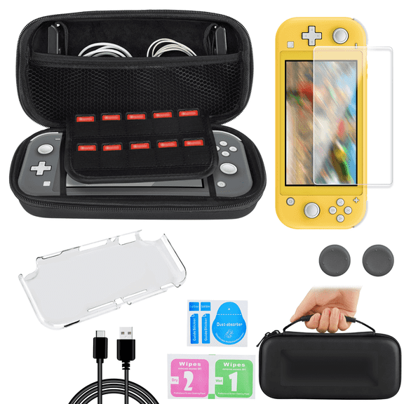 Switch Lite Accessories Bundle, Carrying Case Fit for Switch Lite 2019 Console, w/Tempered Glass Screen Protectors, Clear Case, Charging Cable & Thumbstick Cap, NS Lite Accessories