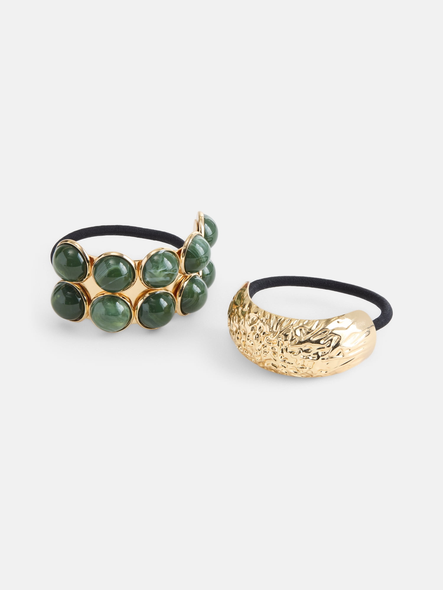 Scenario Women's Faux Cabochon Hair Ties, 2-Piece, Green