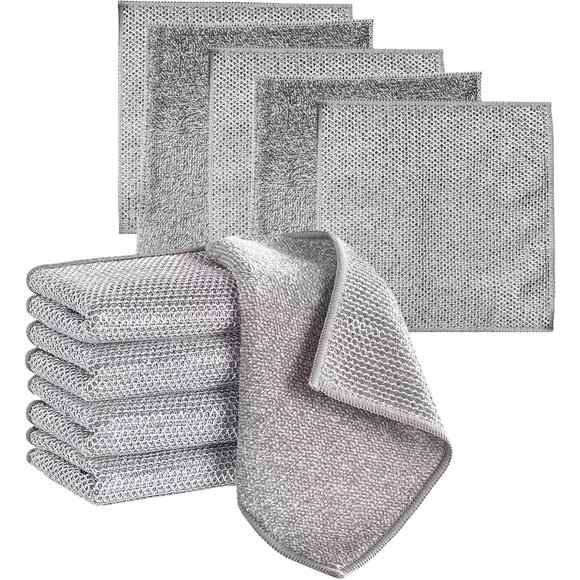 rusepin Multi-Purpose Wire Dish Cloth, Scratch Resistant, Wet & Dry Use, Double Layer, Reusable Cleaning Cloth Towel for Kitchen Cleaning - Silver