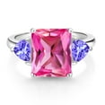 thumbnail image 2 of Gem Stone King 925 Sterling Silver Pink Created Sapphire and Blue Tanzanite 3 Stone Ring for Women (7.4 Cttw, Octagon 12X10MM, Trillion 5X5MM, Gemstone September Birthstone, Size 9), 2 of 3