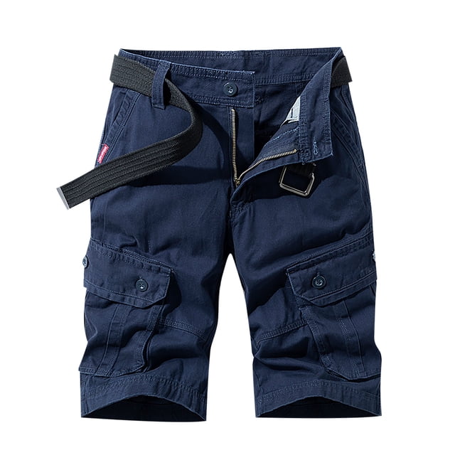 Leutsin Men's Pocket Zipper Buttons Solid Leisure Time Tooling Short Pants