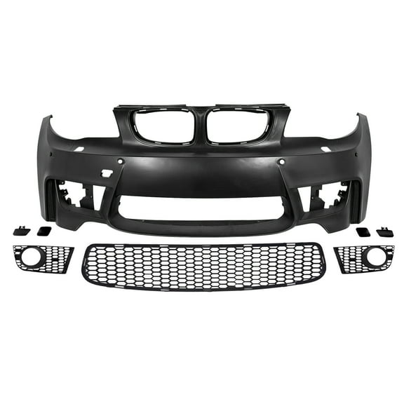 Ikon Motorsports Front Bumper Cover Fits 2008-2013 BMW 1-Series E82 Coupe E88 Convertible 1M Style Matte Black PP Complete Bumper Assembly Replacement