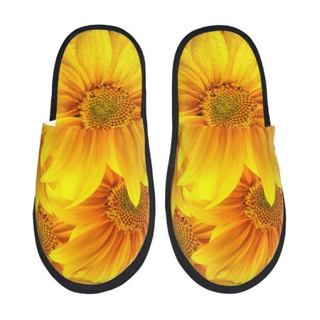 Balery 3D Sunflowers Slient Indoor Furry Fleece Comfort House Shoes Soft Non-Slip Home Shoes Cotton slippers House Slippers-- Large