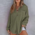 thumbnail image 5 of Women Tops Lapel Buttons Half Placket Long Sleeve Pullover Tops Solid Color Waffle Texture Stretchy Blouse Daily Wear, 5 of 7