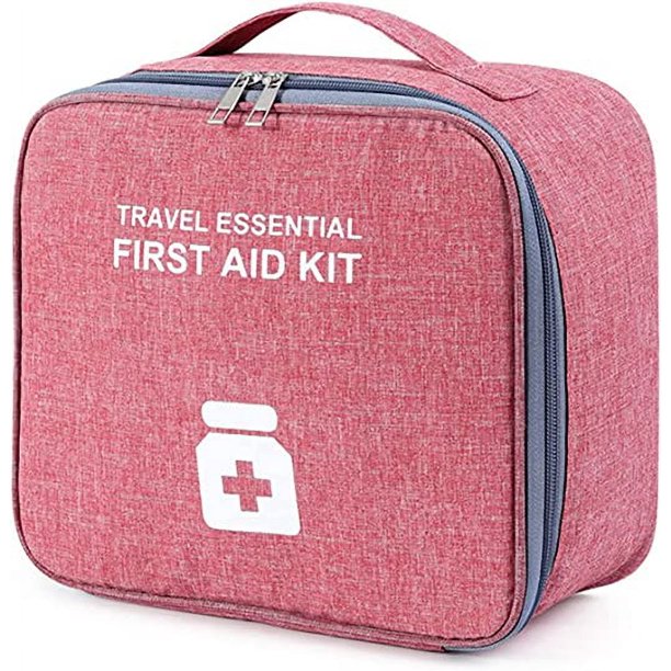 Bolsa de primeros auxilios vacía al rojo vivo de 1 pieza, bolsa de almacenamiento de primeros auxilios vacía con compartimentos en capas y bolsillos de malla elástica, adecuada para viajes en casa, oficina, camping, senderismo BOTIM JM