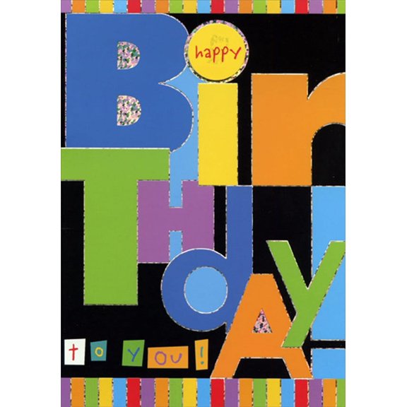 Designer Greetings Colorful Letters on Black with Tip On 3D Circular Banner Hand Decorated Juvenile Birthday Card for Young Child : Kid