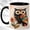 Black, variant on Geometric Owl Coffee Mug, Floral Bird Mug, Ceramic 11 oz